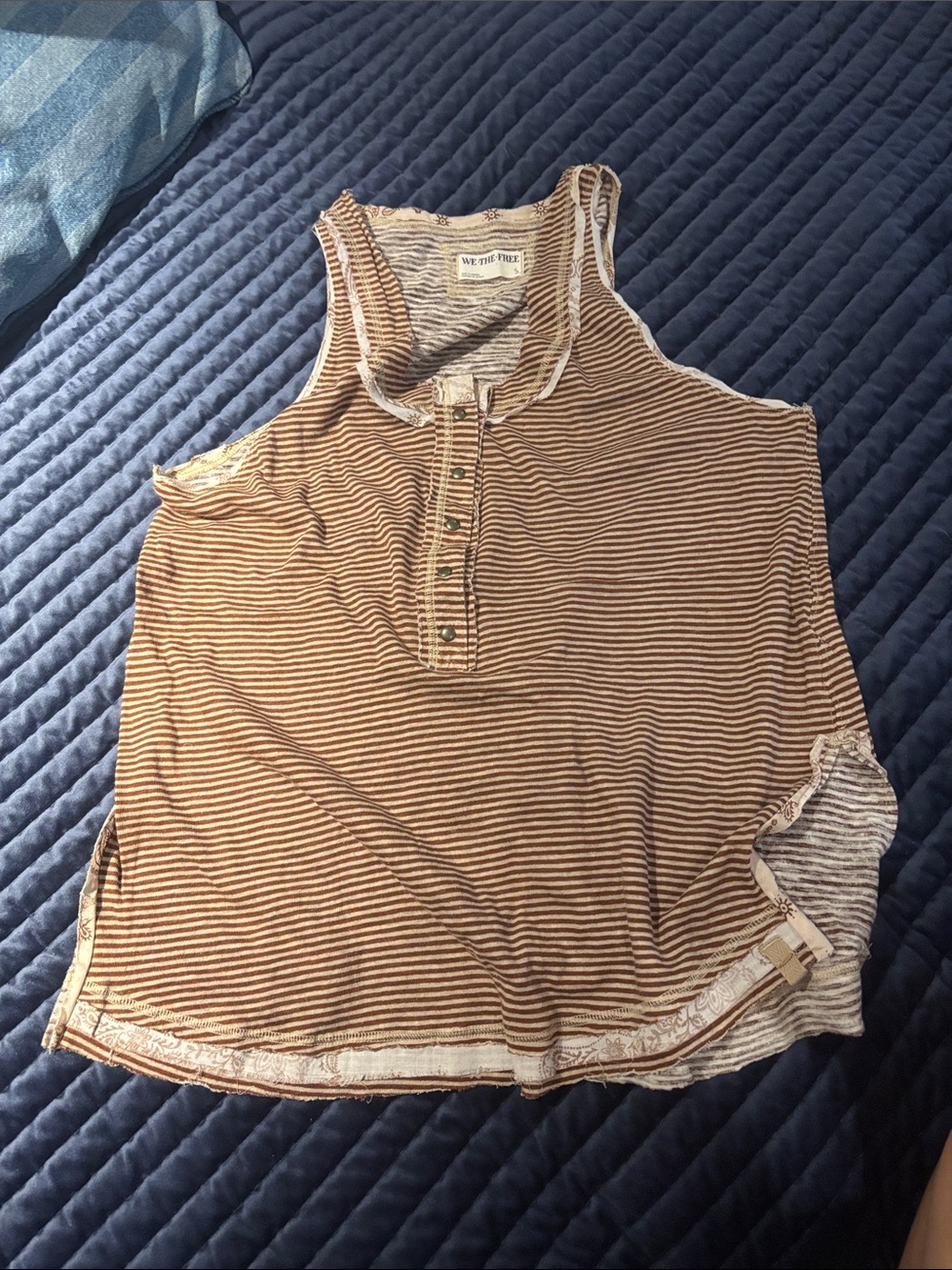 We The Free Brown and Cream Striped Henley Tank